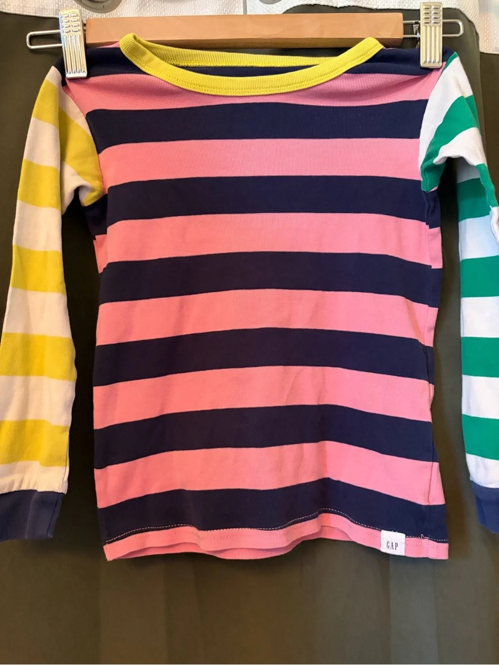 GAP Striped Long-Sleeve Tee in Pink, Navy, Yellow & Green